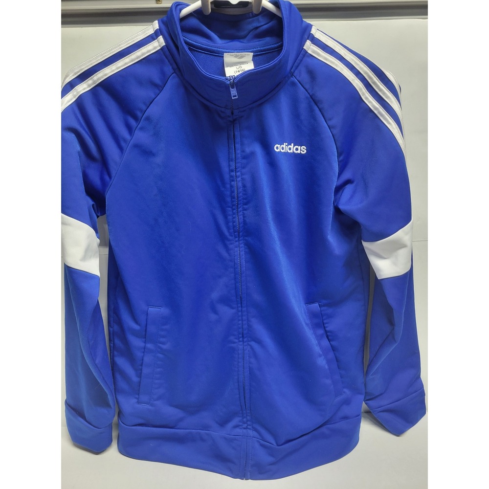 Adidas Boys Royal Blue 3-Stripe Full Zip Track Jacket Size Large 14/16 Mock Neck